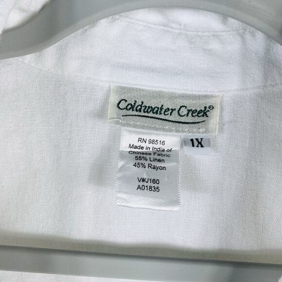 Coldwater Creek Plus Size 1X Linen Blend Short Sleeve Button Shirt Top White - Picture 4 of 5